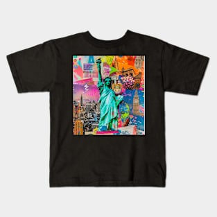 New York City Neon Collage Statue of Liberty NYC Big Apple Kids T-Shirt